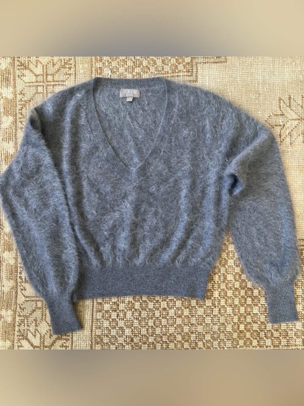 JCrew Brushed 100% Cashmere Cropped V-neck Sweater In Heather Grey Gray Sz Small - Picture 2 of 5